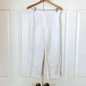 LINEN CHICO'S White Elaborate Eyelet Lace Bottom Pants